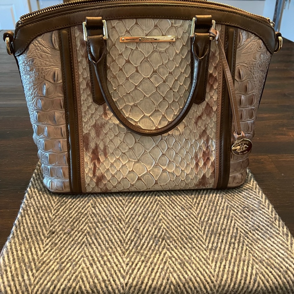 Brahmin purse, tan, cream, aqua brown